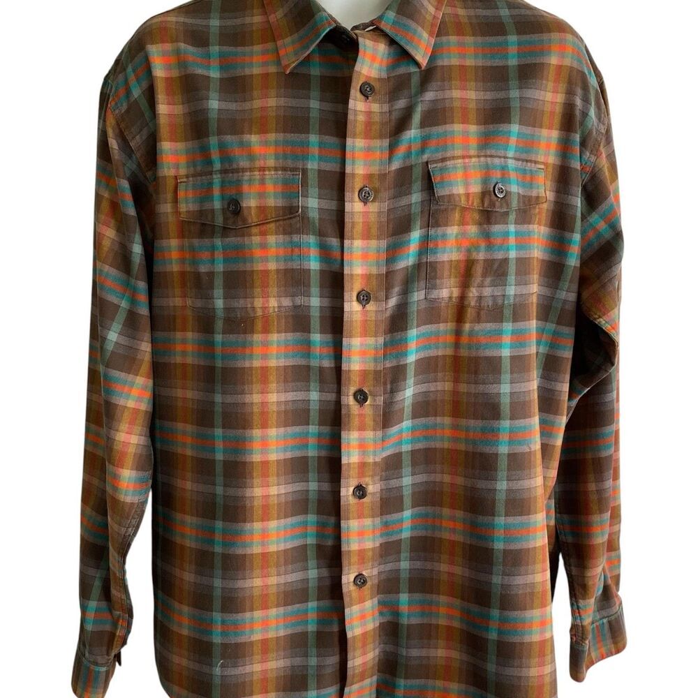 Patagonia Shirt Mens Large Brown Plaid Organic Cotton Button Front Long Sleeve